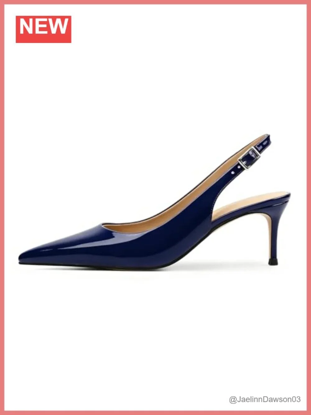 Women's Pointed Toe Slingback Heels Patent Leather Low Heel Pumps 2.4 Inch